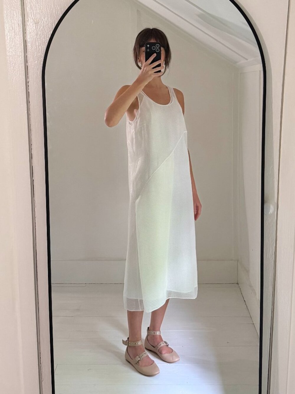 Maison Margiela SS 2020 Sheer Mesh Bias Cut Midi Dress Size 42 White